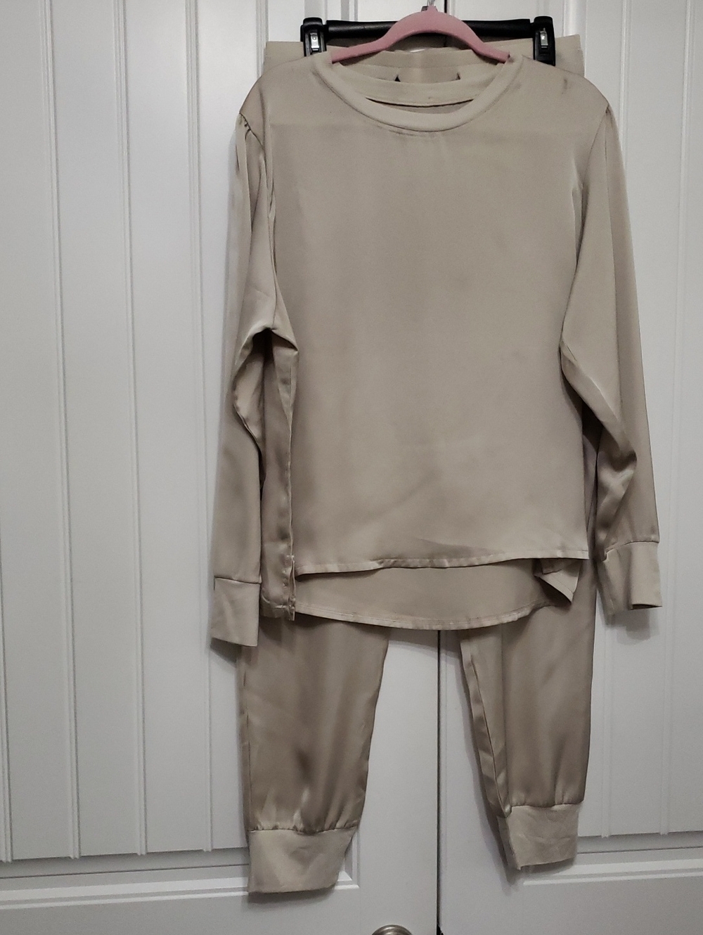 Rouge Rouge Bangladesh Silky Beige Lounge Set - Two-Piece Top & Jogger Medium